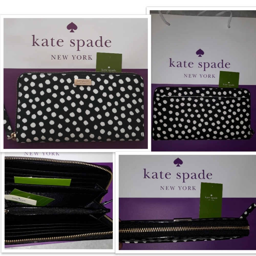 NWT Kate Spade Wallet Large Zip around Neda Dots